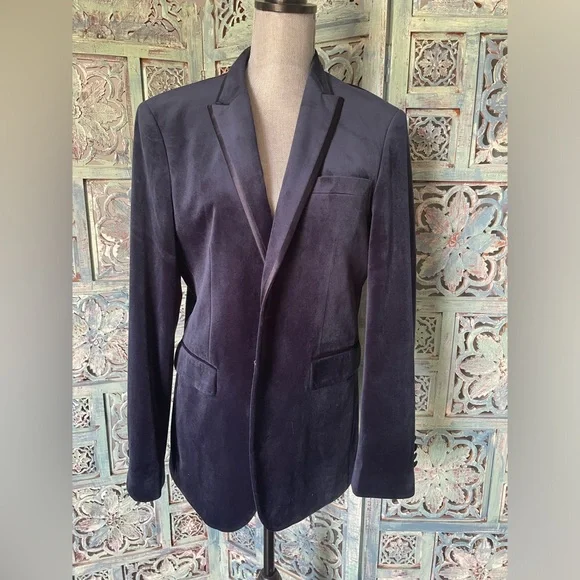 Egara Men’s Navy Velvet Smoking Jacket 38R - Picture 9 of 9